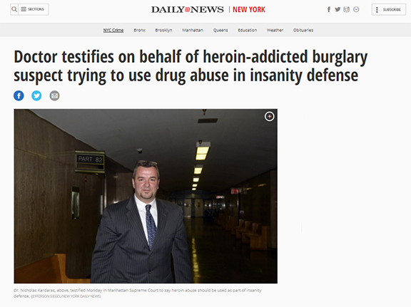 Photo of Doctor Kardaras walking down the hall at New York Supreme courthouse before the heroin abuse testimony