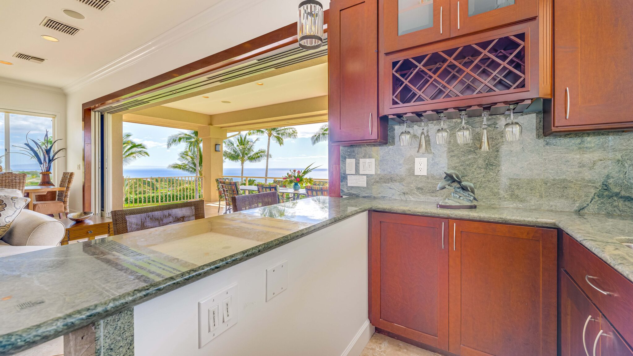 Kitchen counter seating at Maui Recovery in Lahaina, Maui
