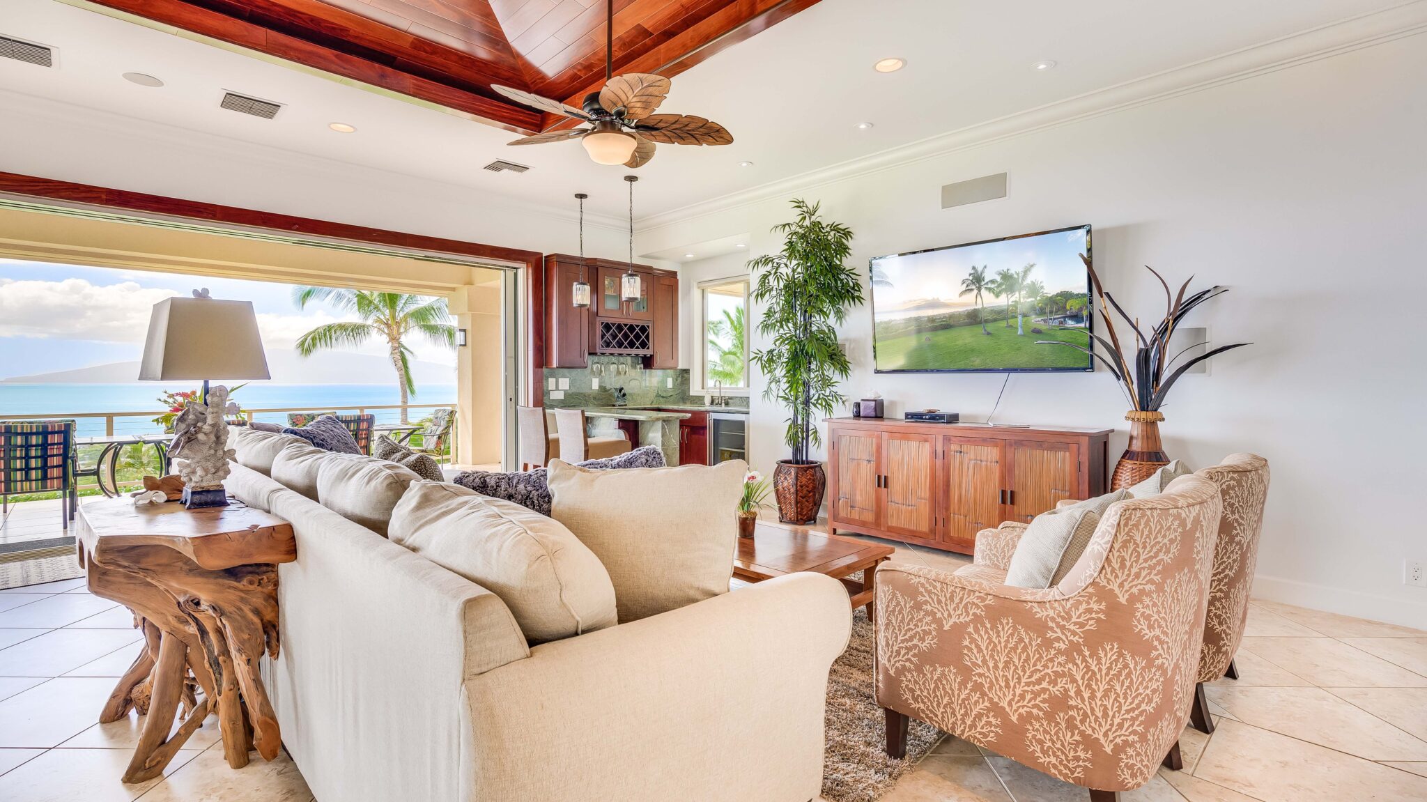 Living room with a view at Maui Recovery in Lahaina, Maui